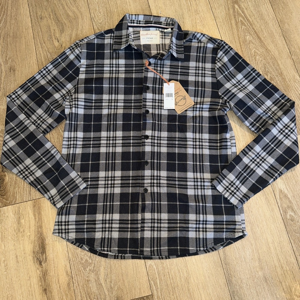 Weatherproof Men's Waffle Knit Long Sleeve‎ Button Down Plaid Shirt Small